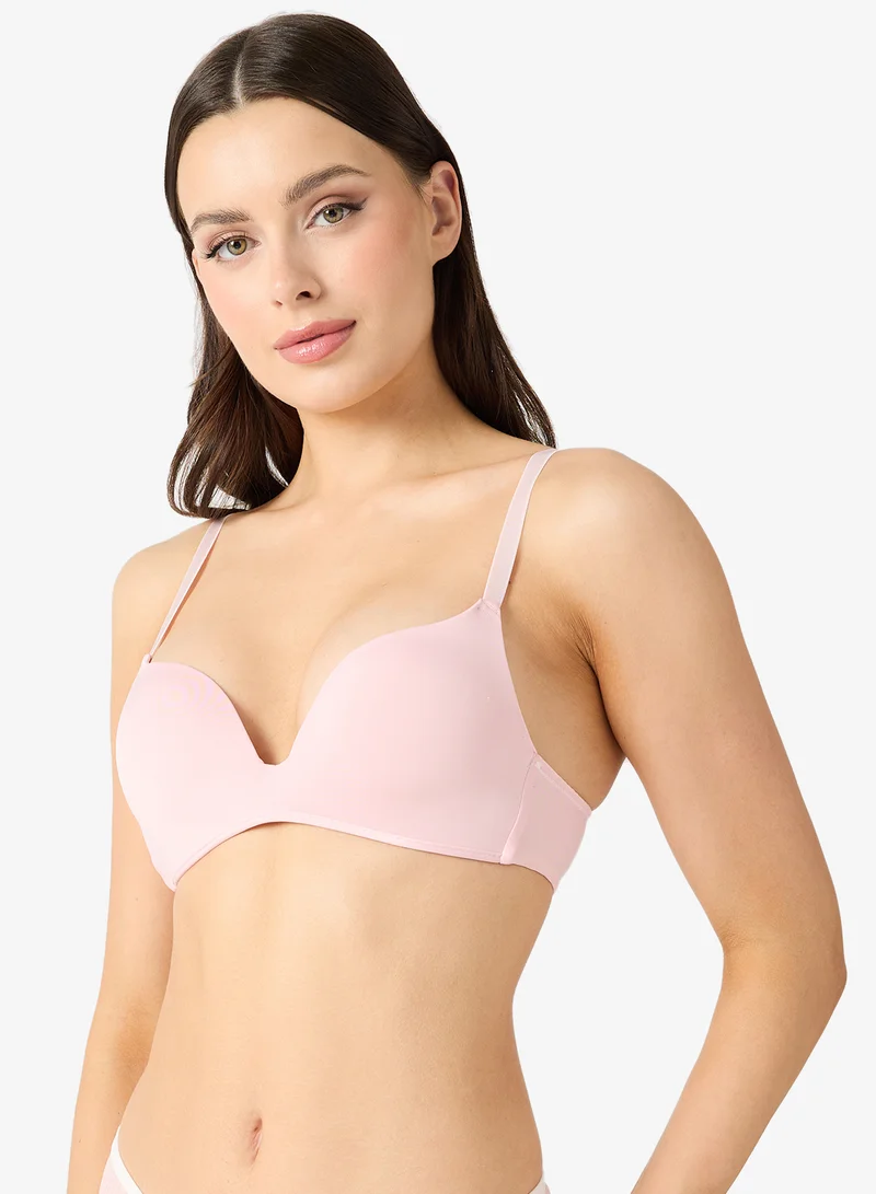 Ginger  2PC Seamless Non Wired Padded Plunge Neck Push Up Bra for Women | Best Price UAE
